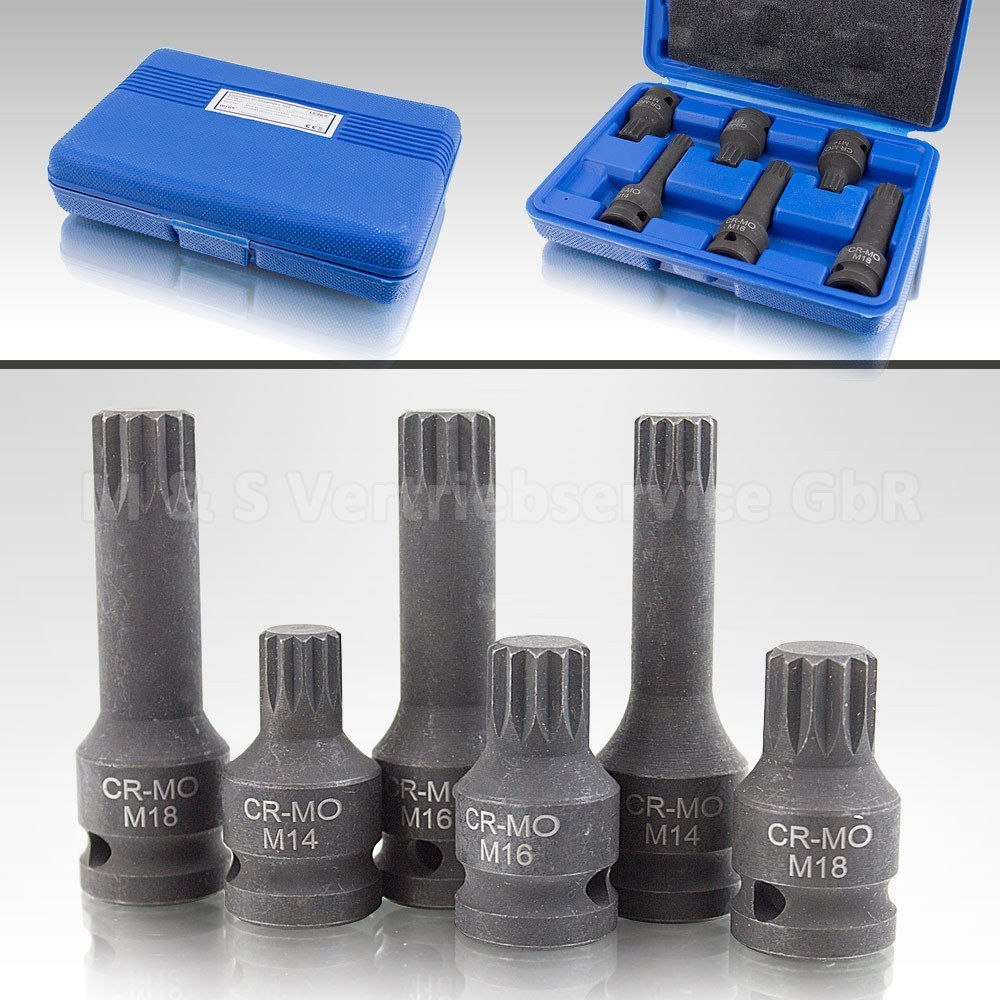 Sada nářadí Klíče Rázové Spline M14 M16 M18 XZN 1/2" BITUXX M15767
